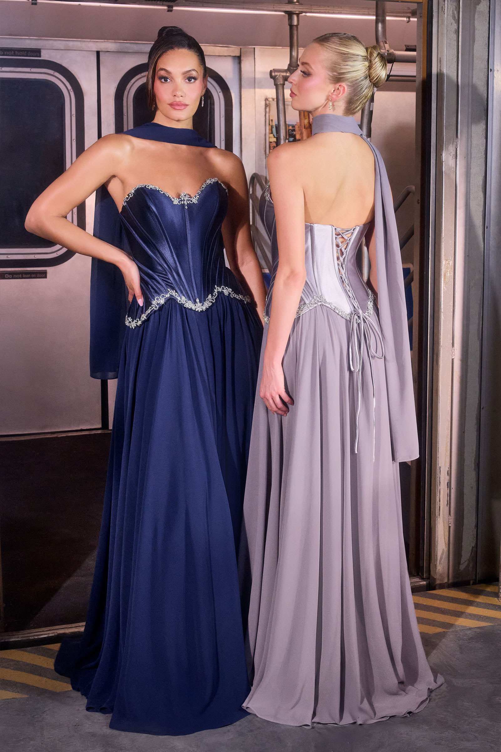 Ladivine CD668 Sculpted Satin Corset Bodice Timeless A-Line Ball Gown by DiscountDressShop