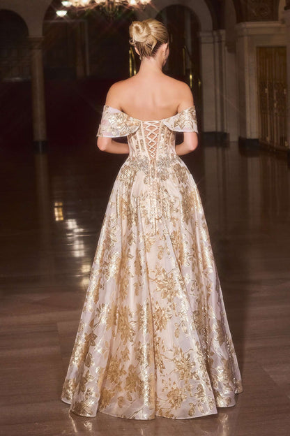 Ladivine CD682 Off the Shoulder Beaded Bodice Ball Gown by DiscountDressShop