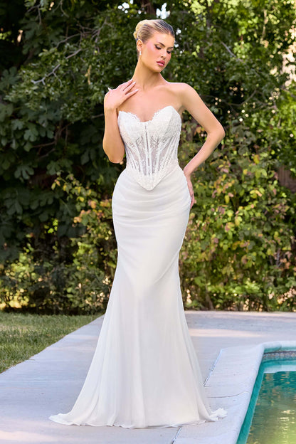 Ladivine CD683W Modern Strapless Fitted Bridal Gown by DiscountDressShop