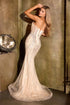Ladivine CD684 Breathtaking Strapless Linear Motif Beaded Fitted Gown by DiscountDressShop