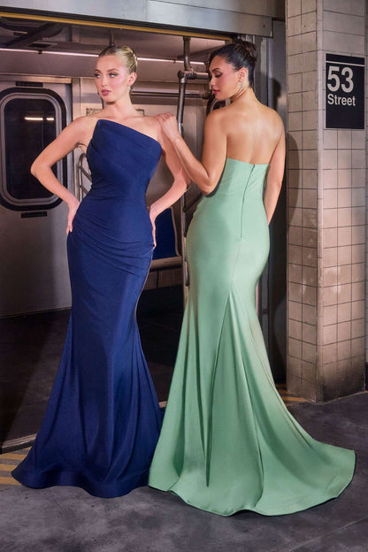 Ladivine CD694 Luxe Stretch Satin Fitted Evening Dress by DiscountDressShop