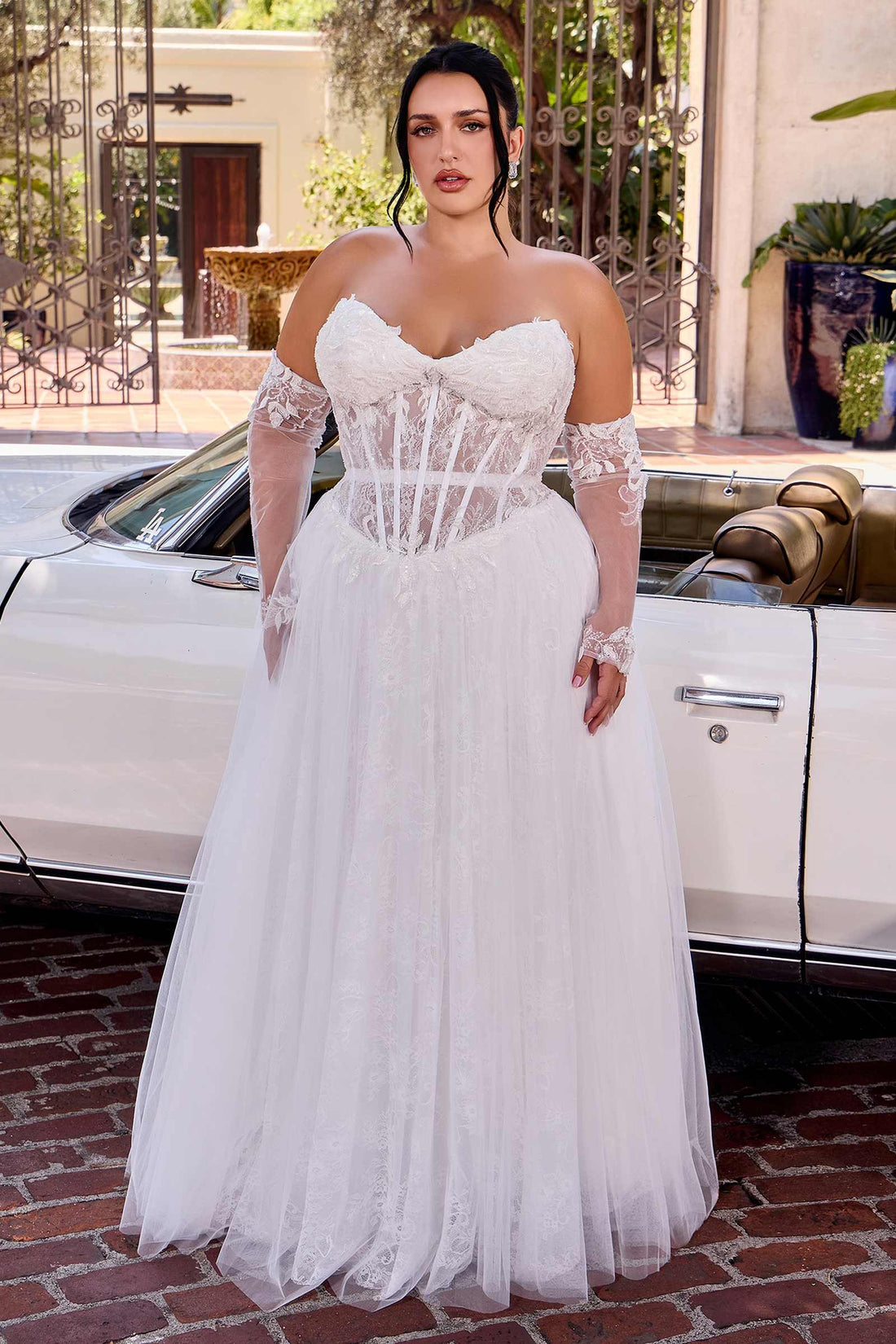 Ladivine CD717W Strapless A-Line Gown Lace Applique Tulle Skirt  DestGlow