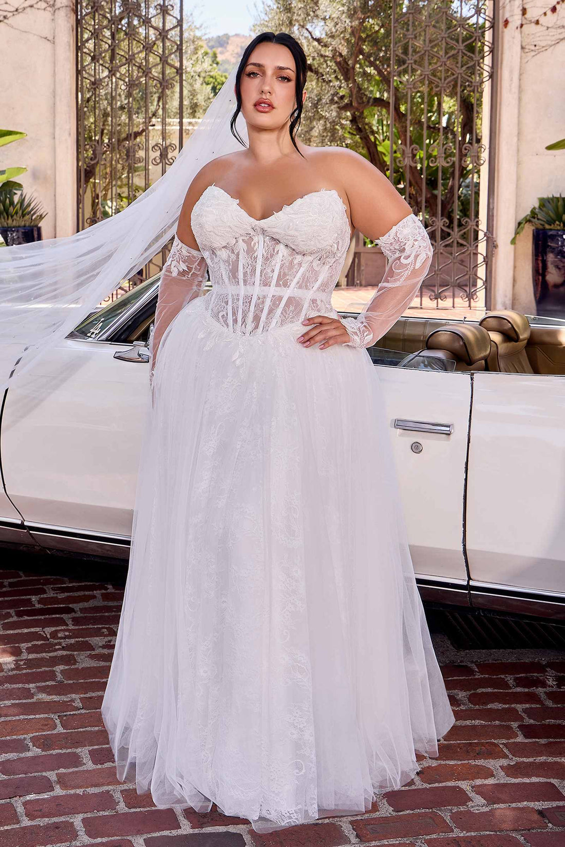 Ladivine CD717W Strapless A-Line Gown Lace Applique Tulle Skirt  DestGlow