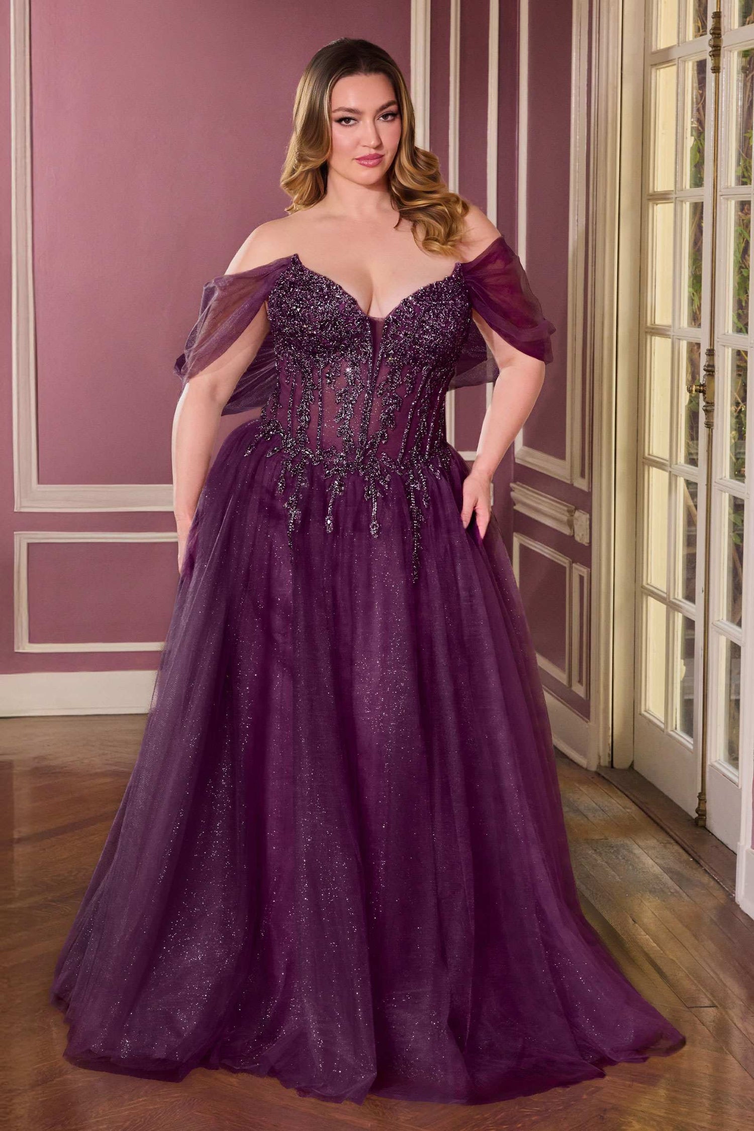 Ladivine CD721C Strapless A-Line Sweetheart Corset Bodice Plus Size Dress by DiscountDressShop