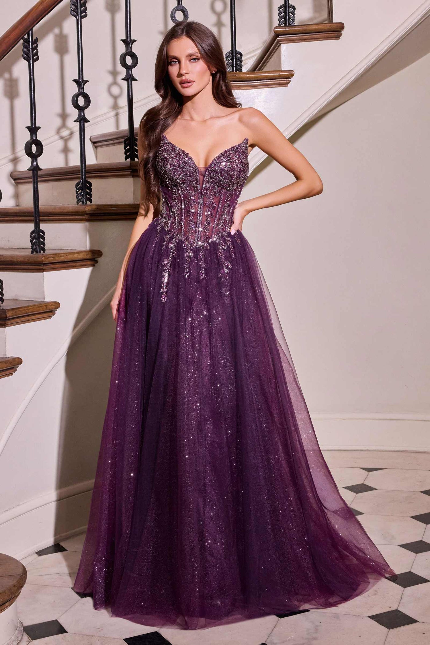 Ladivine CD721 Strapless A-Line Sweetheart Corset Bodice Formal Dress by DiscountDressShop