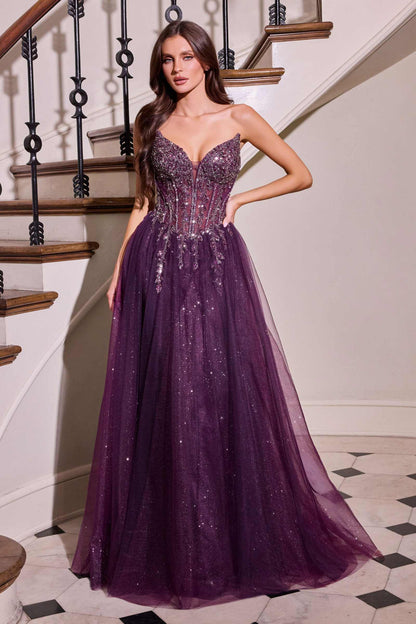 Ladivine CD721 Strapless A-Line Sweetheart Corset Bodice Formal Dress by DiscountDressShop