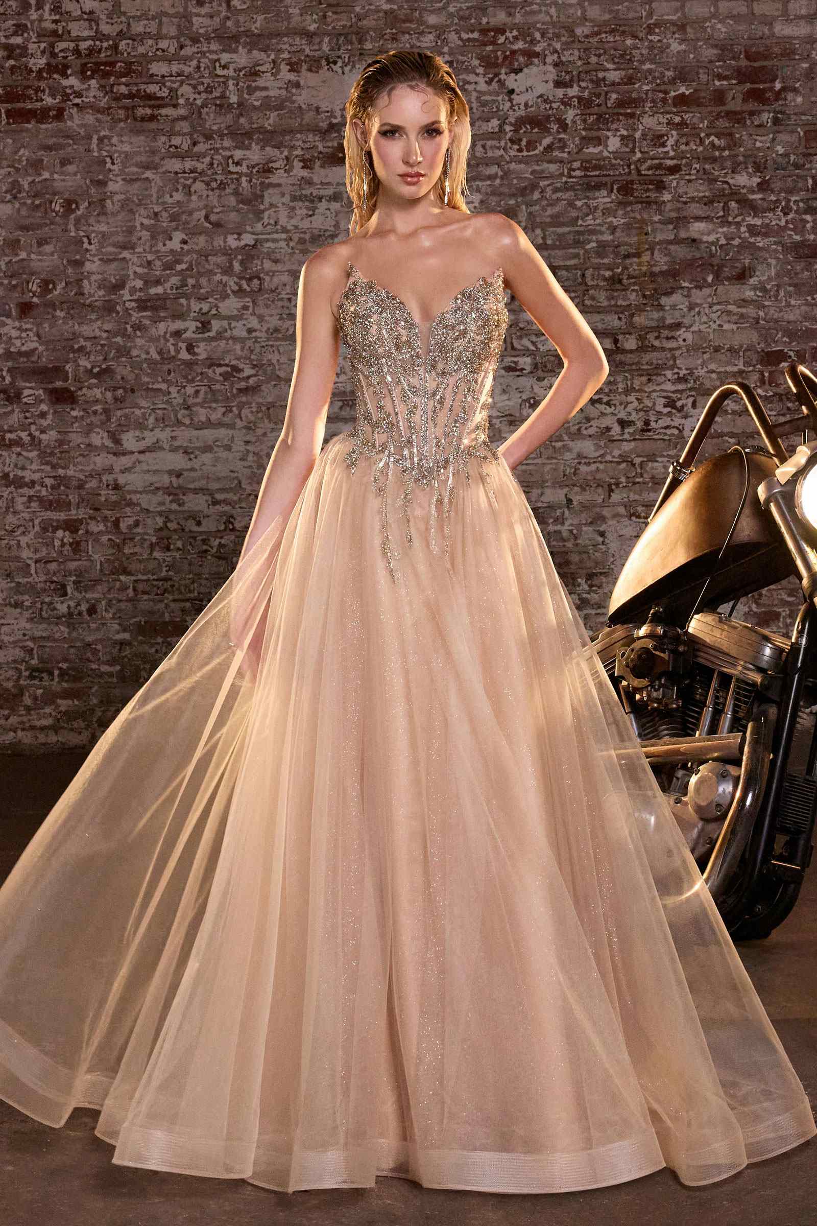 Ladivine CD721 Strapless A-Line Sweetheart Corset Bodice Formal Dress by DiscountDressShop
