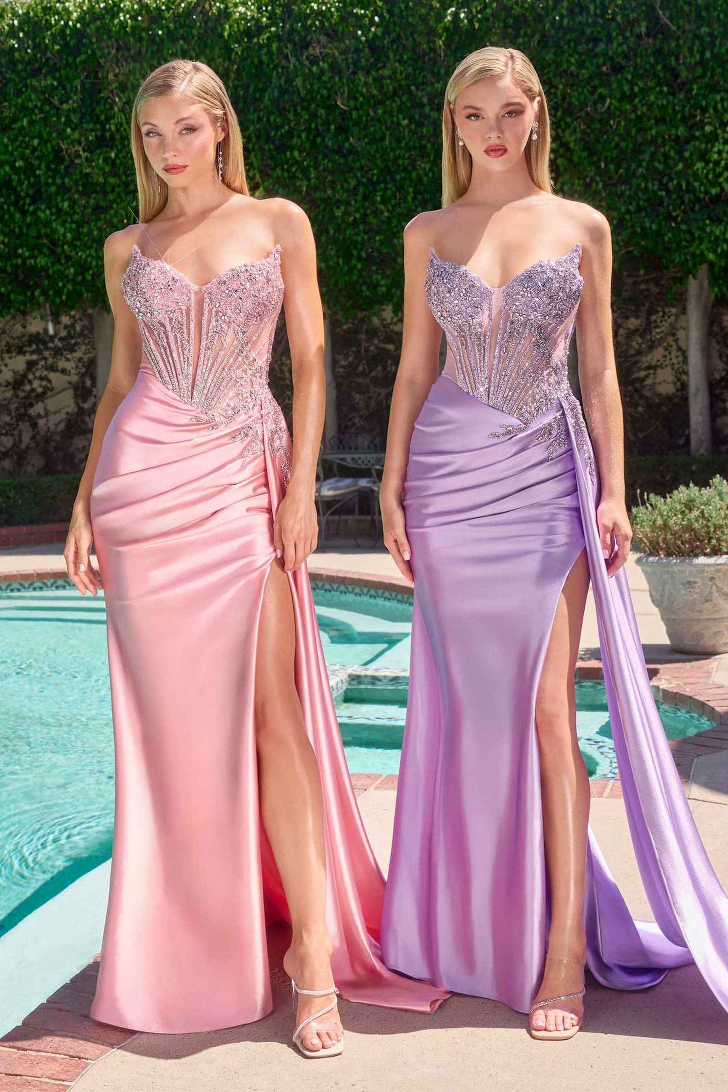 CLEARANCE - Ladivine CD722 Strapless Satin Fitted Emerald Evening Gown (Size 6) by DiscountDressShop