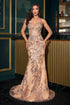 Ladivine CD723 Strapless Fitted Gown Plunging Neckline Floral Detailing by DiscountDressShop