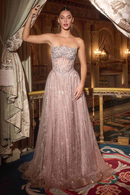 Ladivine CD724 Glitter A-Line Gown Strapless Sweetheart Crystal Beaded by DiscountDressShop