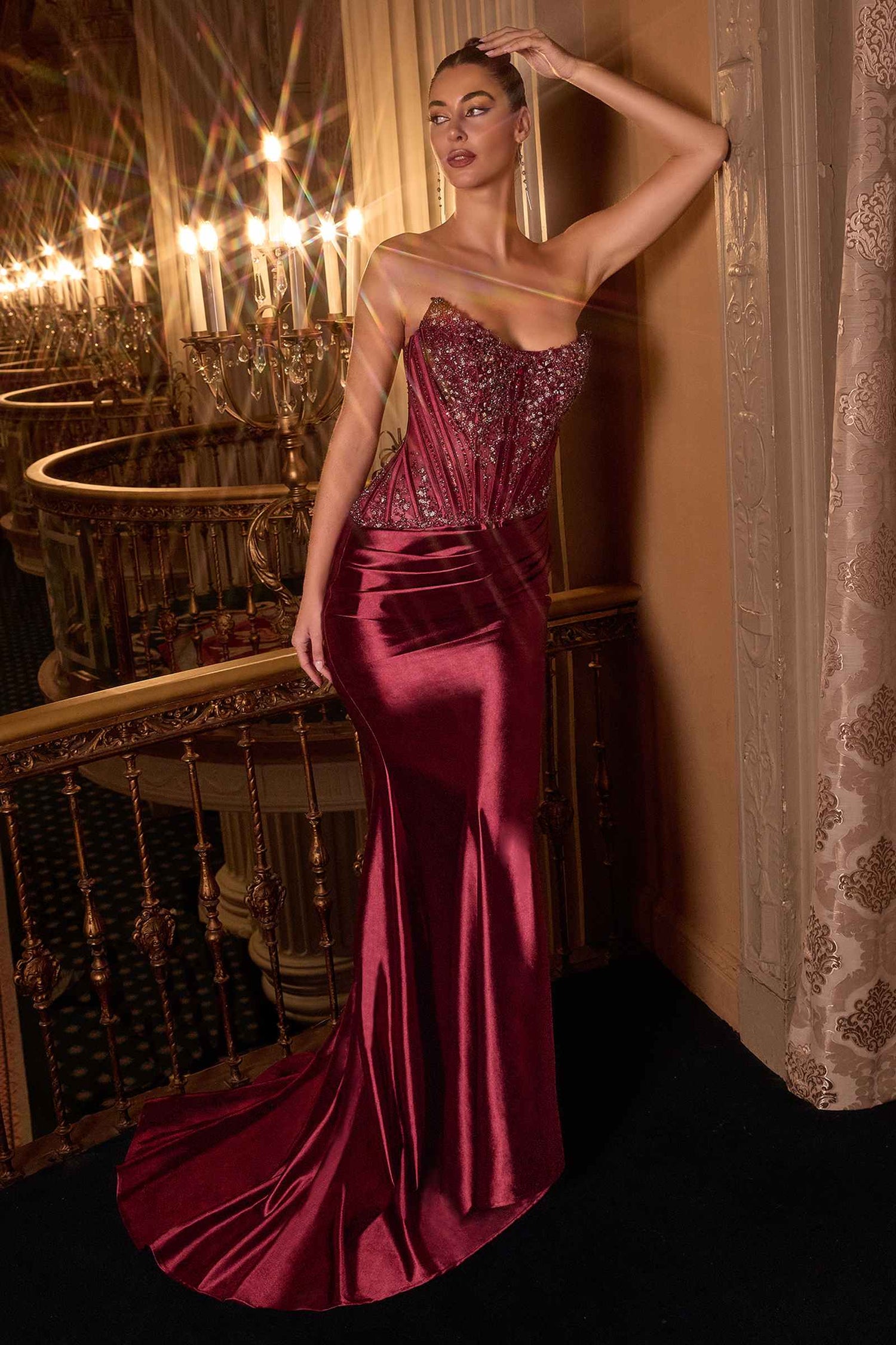 Ladivine CD725 Strapless Fitted Gown Scoop Neckline Crystal Lace by DiscountDressShop