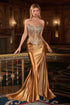 Ladivine CD733 Fitted Embellished Corset Bodice Stretch Satin Gown by DiscountDressShop