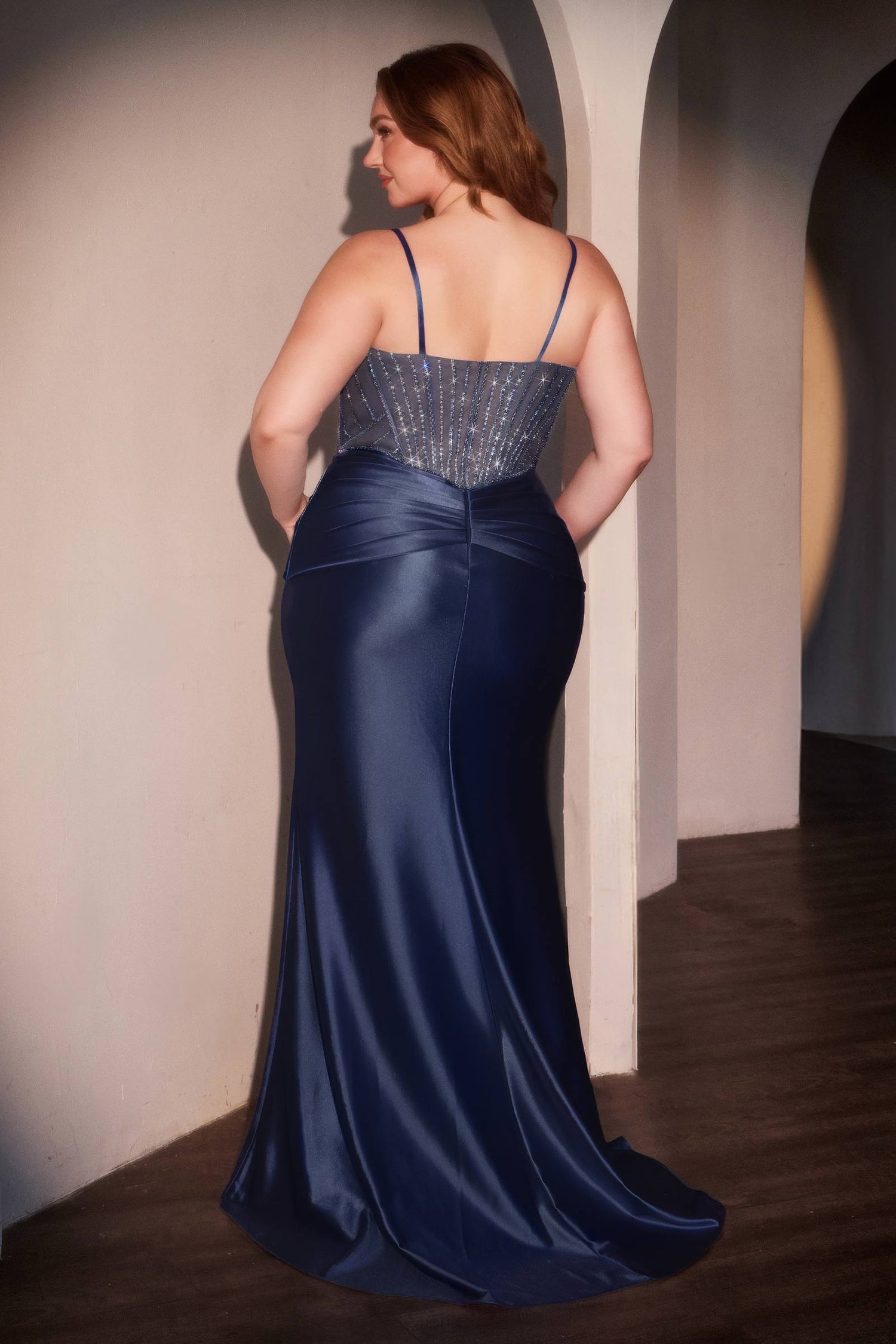 Ladivine CD752C Dress Fitted Satin Embellished Plus Size Gown by DiscountDressShop