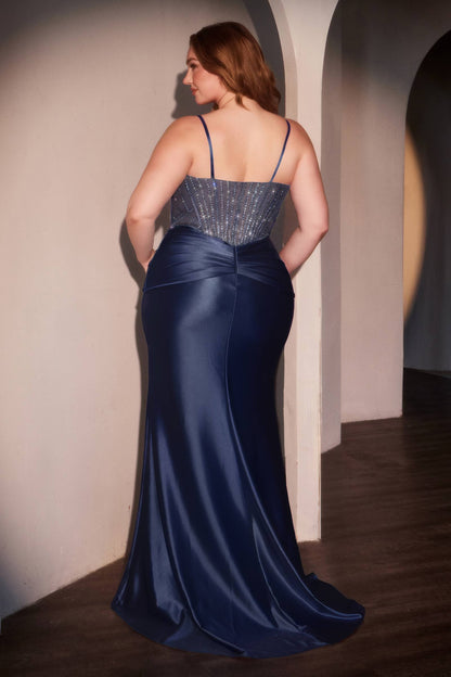 Ladivine CD752C Dress Fitted Satin Embellished Plus Size Gown by DiscountDressShop