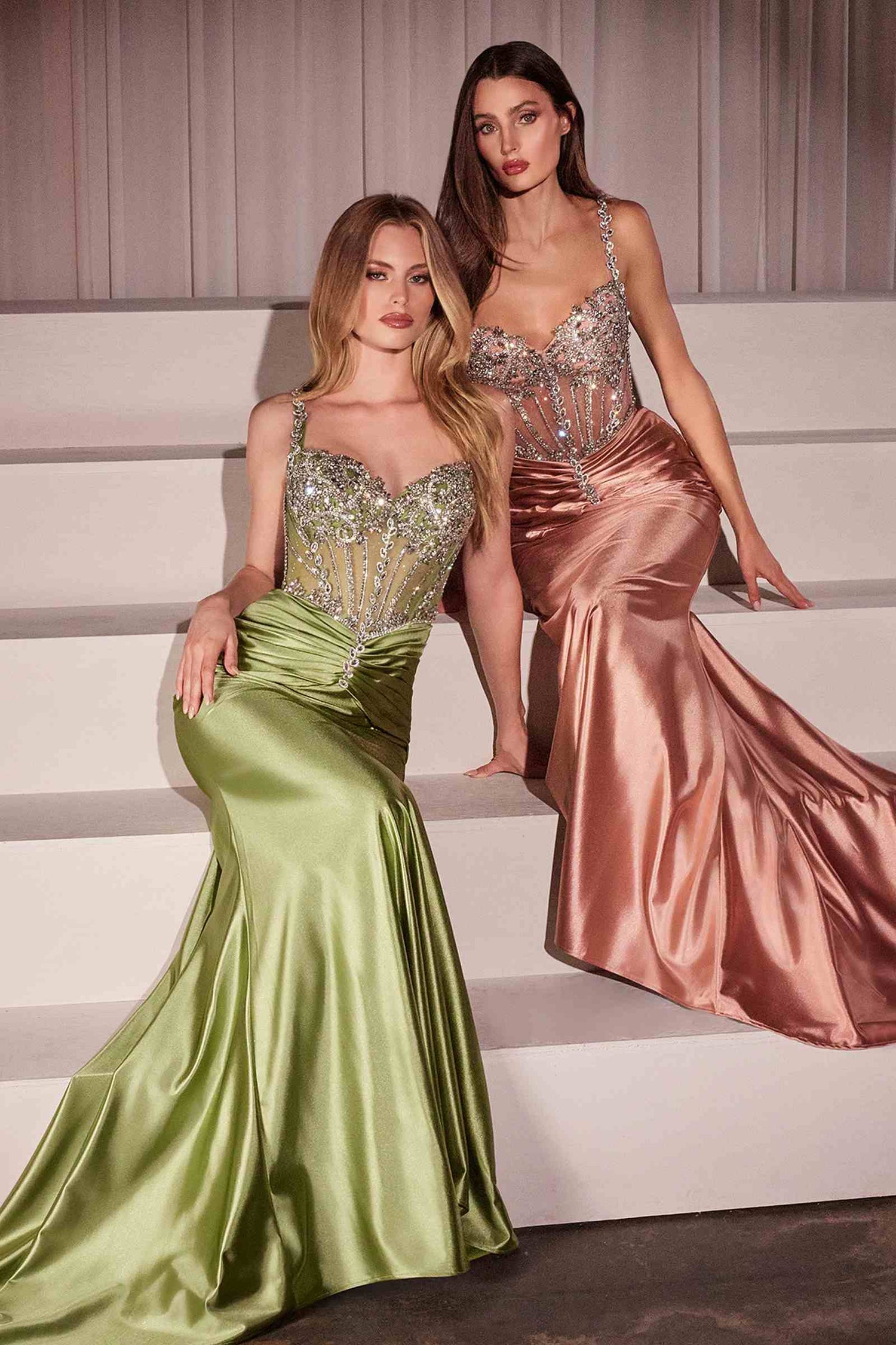 Ladivine CD757 Dress Crystal Embellished Fitted Satin Gown by DiscountDressShop