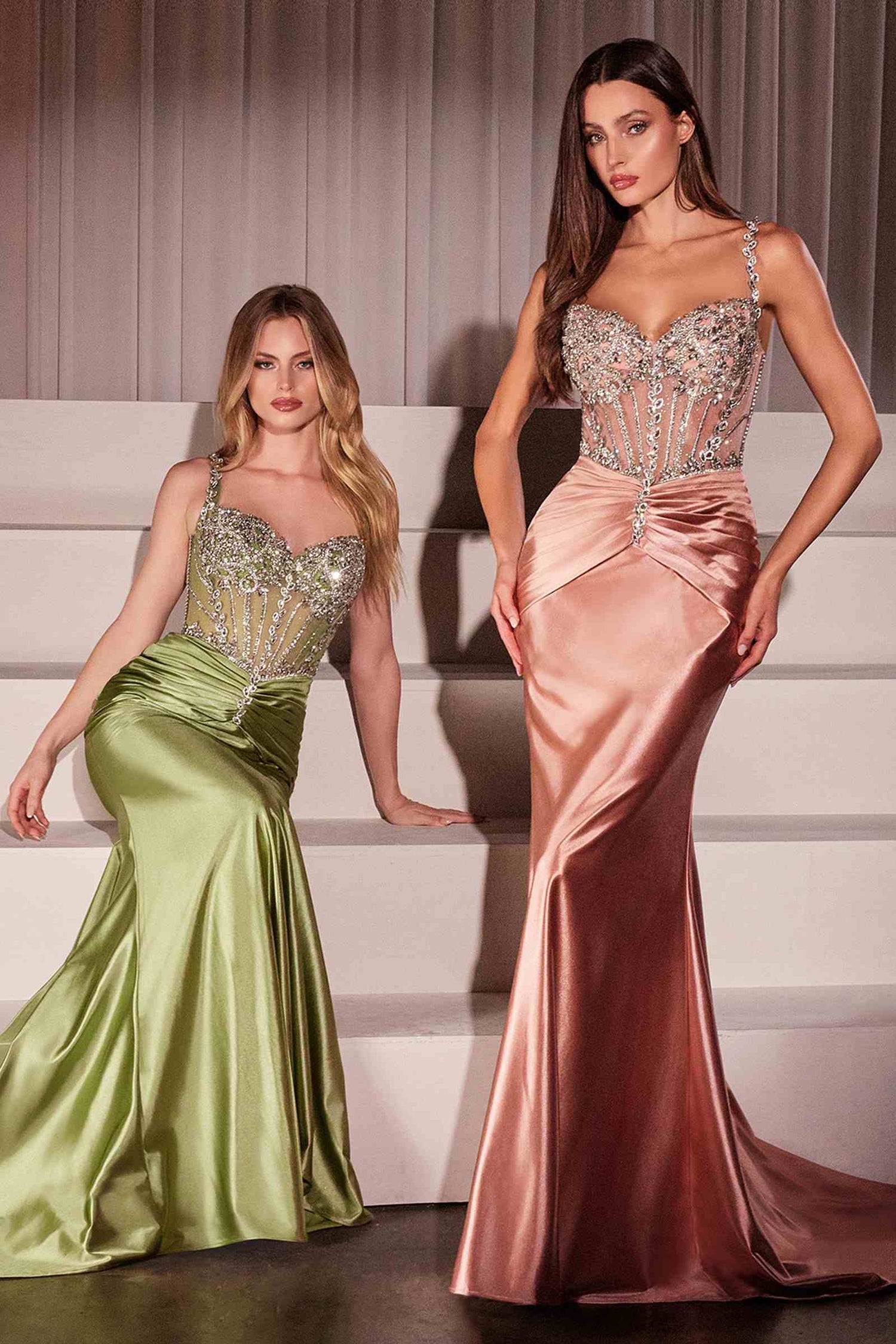 Ladivine CD757 Dress Crystal Embellished Fitted Satin Gown by DiscountDressShop