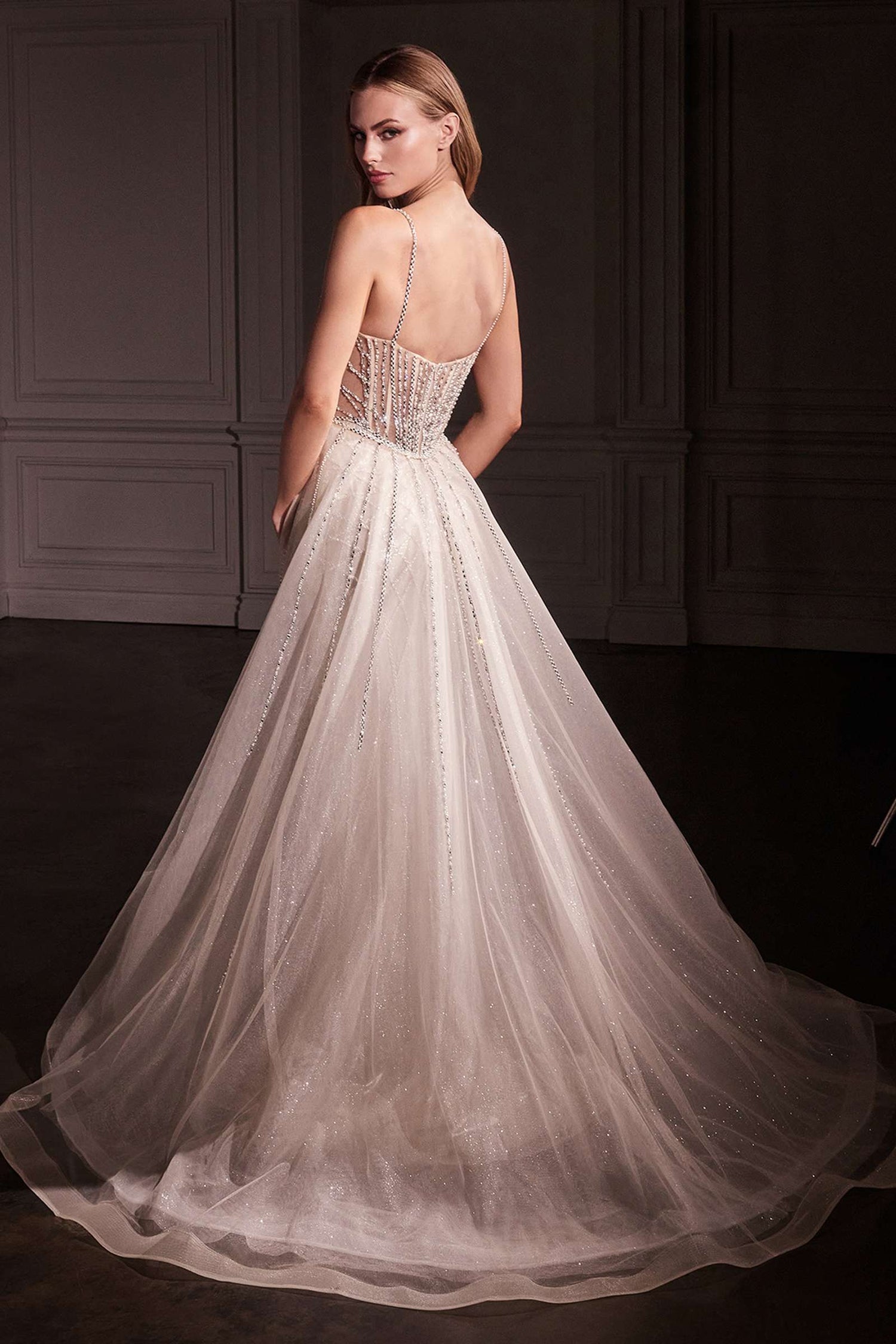 Ladivine CD763 Fit &amp; Flare Crystal Embellished Gown &amp; Overskirt by DiscountDressShop
