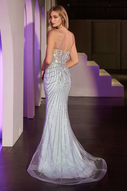 Ladivine CD766 Dress Fitted Pearl &amp; Crystal Prom Gown by DiscountDressShop