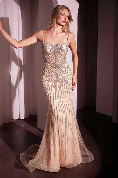 Ladivine CD766 Dress Fitted Pearl &amp; Crystal Prom Gown by DiscountDressShop