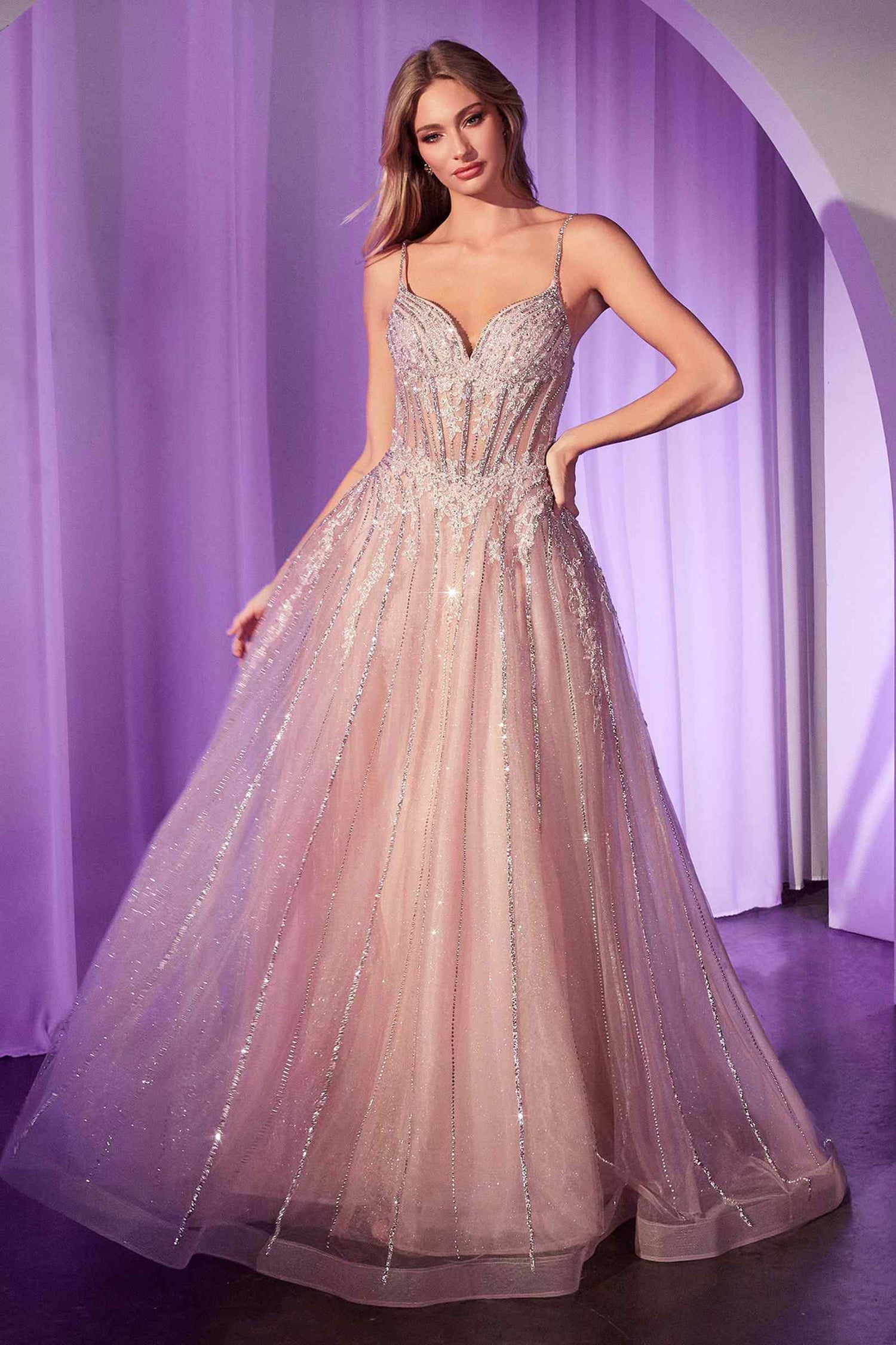 Ladivine CD786 Dress Crystal Embellished A-Line Tulle Gown by DiscountDressShop