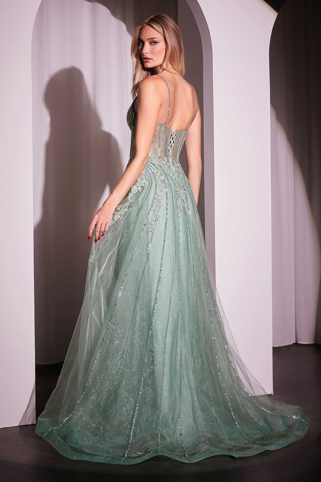 Ladivine CD786 Dress Crystal Embellished A-Line Tulle Gown by DiscountDressShop