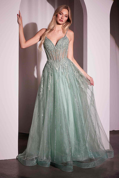 Ladivine CD786 Dress Crystal Embellished A-Line Tulle Gown by DiscountDressShop