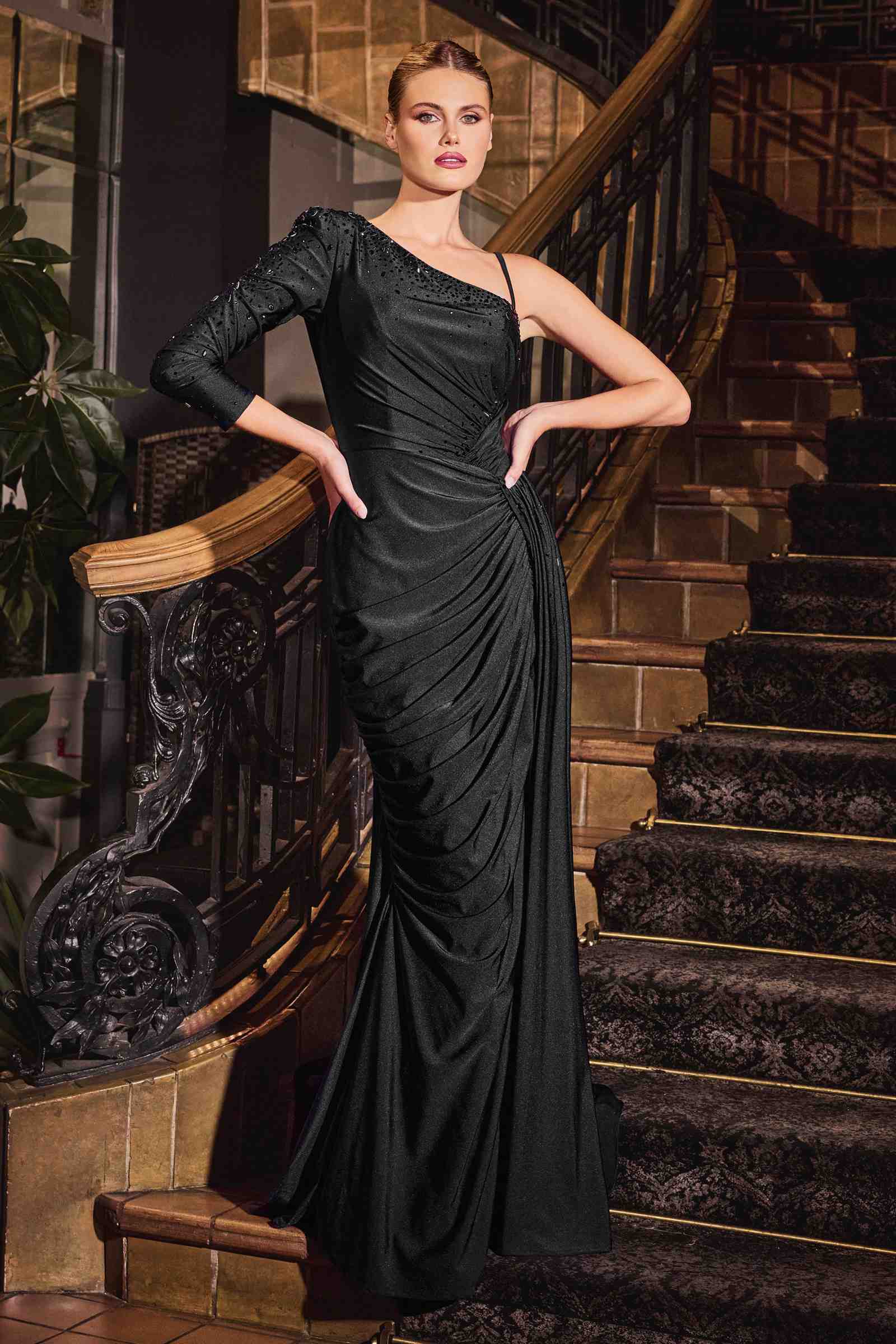 Ladivine CD787 Dress One Shoulder Stretch Satin Fitted Gown by DiscountDressShop