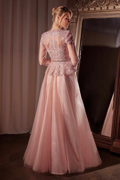 Ladivine CD789 Dress Three Quarter Sleeve Lace &amp; Tulle A-Line Gown by DiscountDressShop