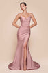 CLEARANCE - Ladivine CD791 Dress Strapless Stretch Satin Fitted Dusty Rose Gown (Size 8) by DiscountDressShop