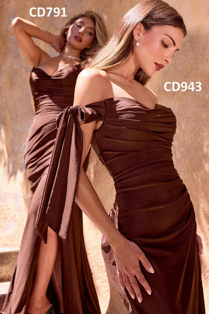 CLEARANCE - Ladivine CD791 Dress Strapless Stretch Satin Fitted Dusty Rose Gown (Size 8) by DiscountDressShop