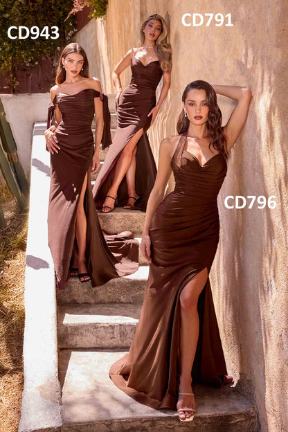 CLEARANCE - Ladivine CD791 Dress Strapless Stretch Satin Fitted Dusty Rose Gown (Size 8) by DiscountDressShop