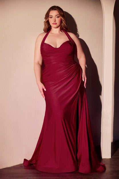 Ladivine CD796C Dress Stretch Satin Halter Fitted Curve Gown by DiscountDressShop