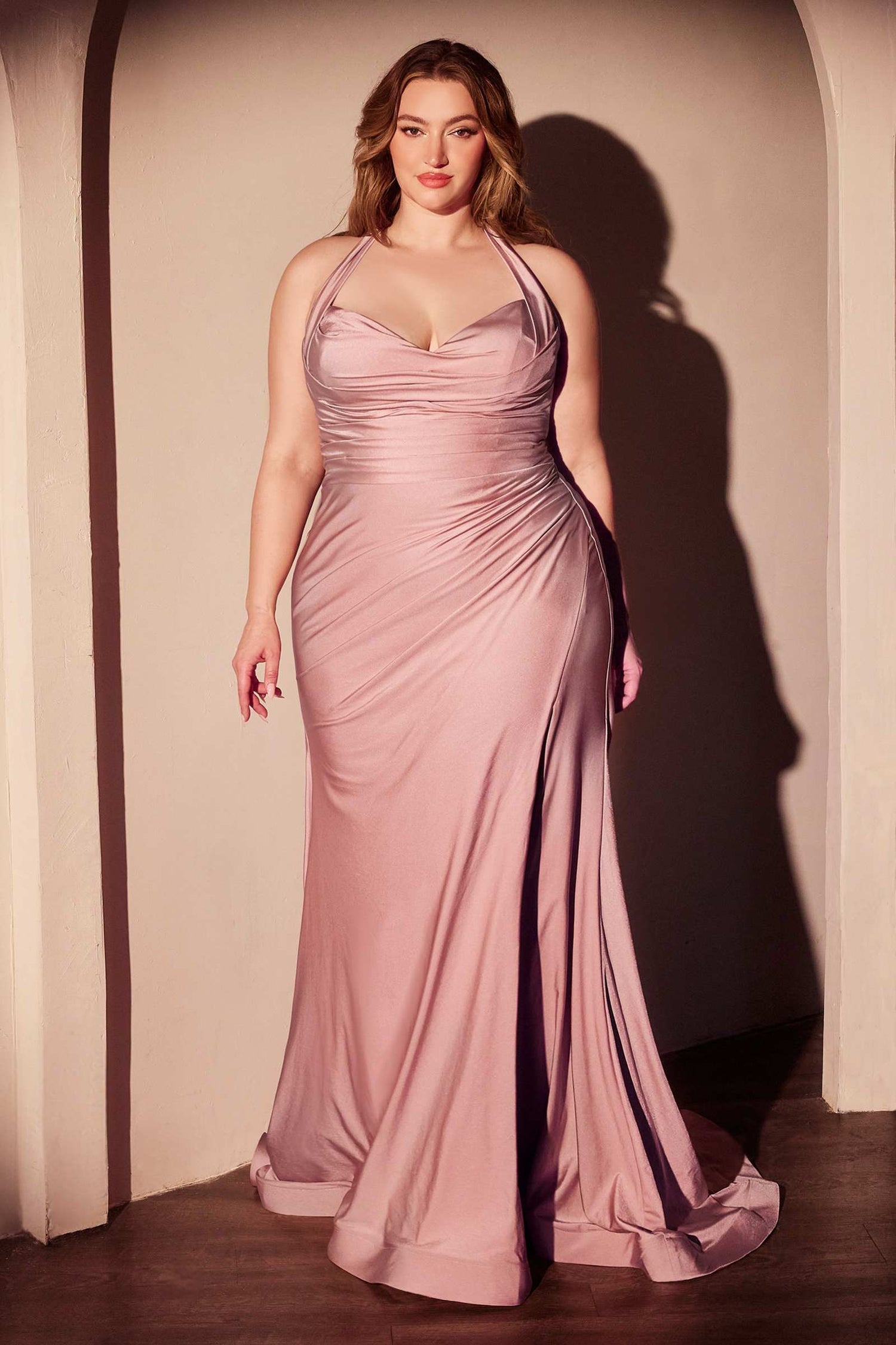 Ladivine CD796C Dress Stretch Satin Halter Fitted Curve Gown by DiscountDressShop