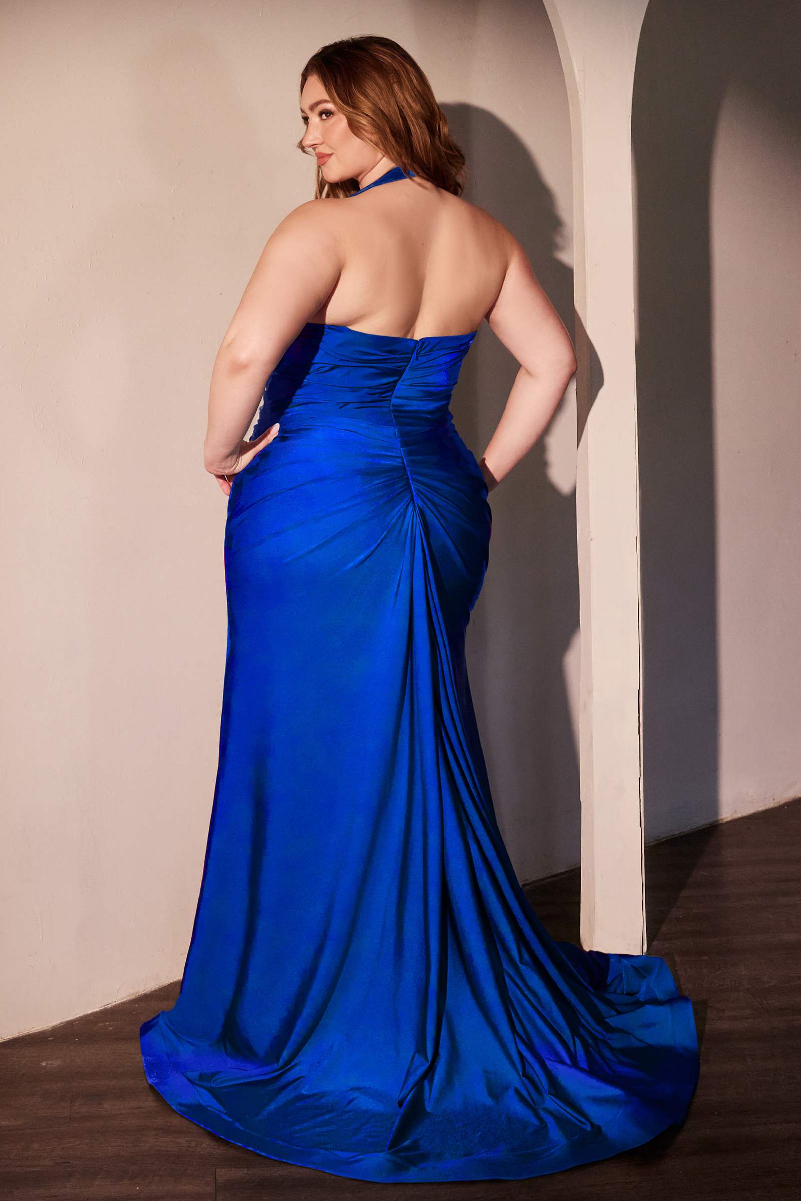 Ladivine CD796C Dress Stretch Satin Halter Fitted Curve Gown by DiscountDressShop
