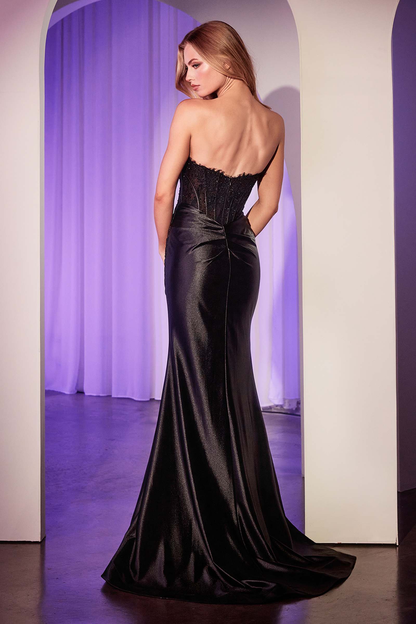 Ladivine CD797 Dress Satin Strapless Gown With Lace Detailing by DiscountDressShop
