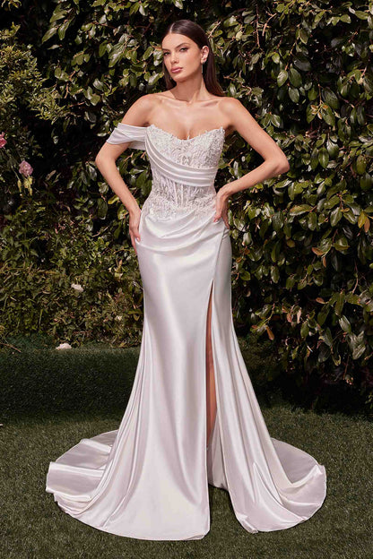 CLEARANCE - Ladivine CD804W Dress Lace Satin Fit &amp; Flare Bridal Gown (Size 16) by DiscountDressShop