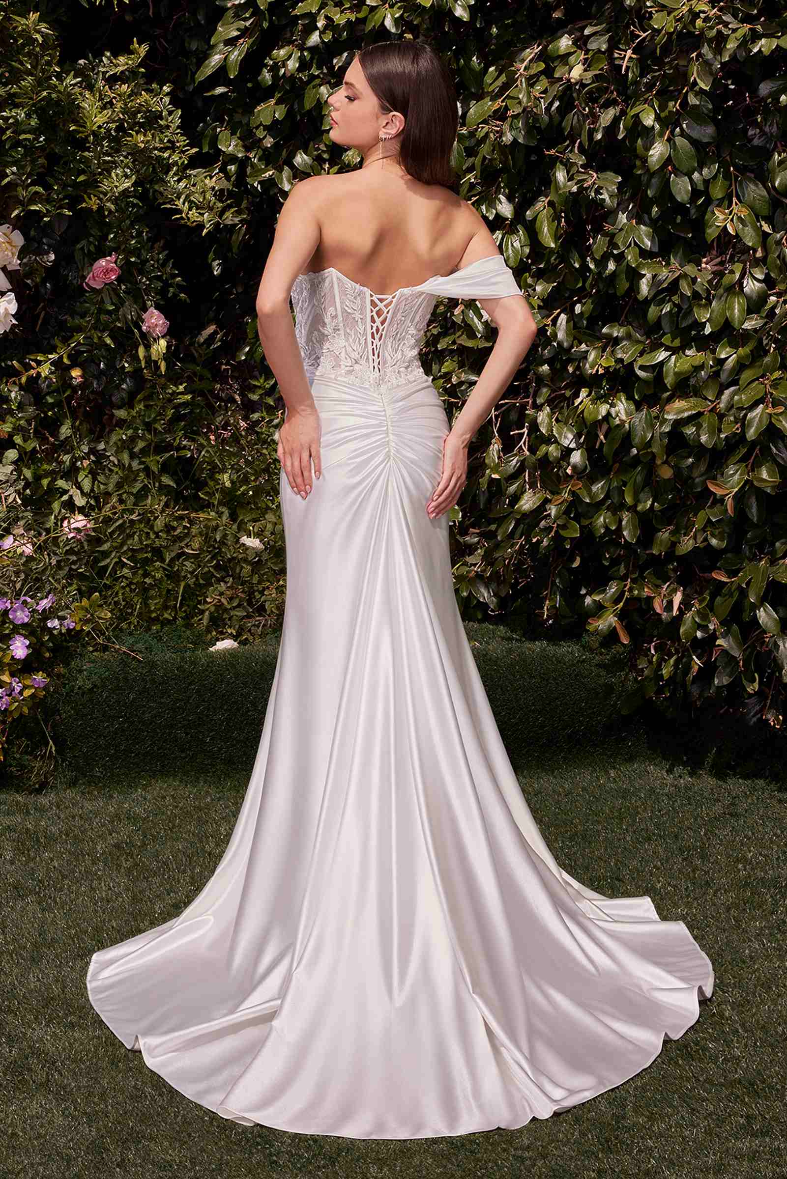 CLEARANCE - Ladivine CD804W Dress Lace Satin Fit &amp; Flare Bridal Gown (Size 16) by DiscountDressShop