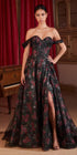 Ladivine CD806 Black Off The Shoulder Ball Gown With Floral Underlay by DiscountDressShop