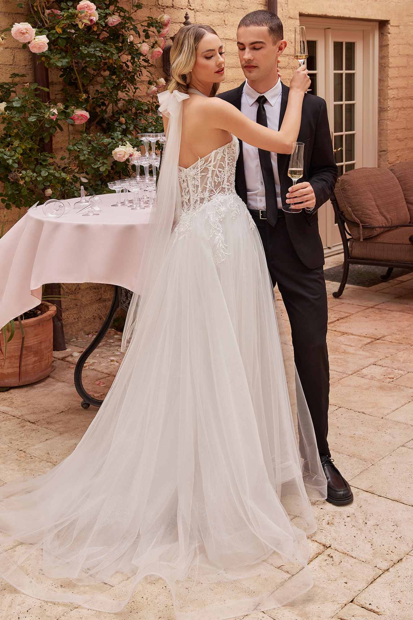 Ladivine CD827W Long Convertible Tulle Strap A-Line Wedding Ball Gown by DiscountDressShop