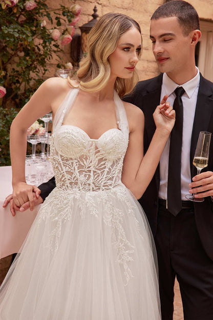 Ladivine CD827W Long Convertible Tulle Strap A-Line Wedding Ball Gown by DiscountDressShop