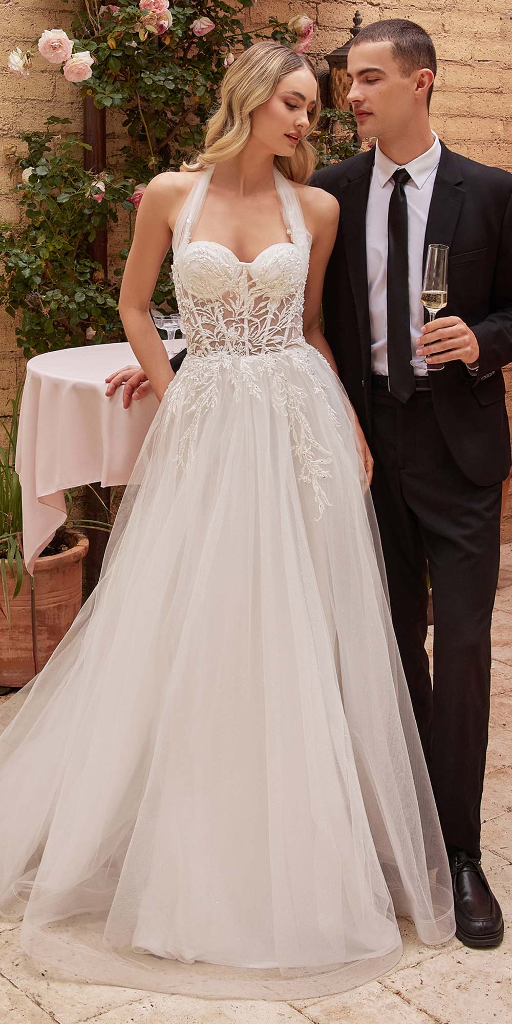 Ladivine CD827W Long Convertible Tulle Strap A-Line Wedding Ball Gown by DiscountDressShop