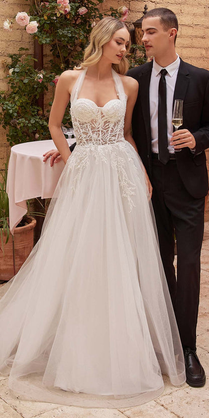 Ladivine CD827W Long Convertible Tulle Strap A-Line Wedding Ball Gown by DiscountDressShop