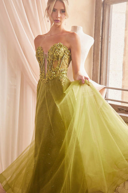 Ladivine CD830 Long Strapless Ball Gown with Removable Sleeves by DiscountDressShop