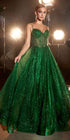 Ladivine CD832 Long Sheer Boned Bodice Glitter Flock Ball Gown by DiscountDressShop