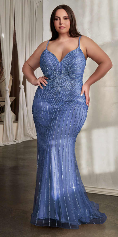 Ladivine CD845 Long Layered Tulle Embellished Rhinestone Gown by DiscountDressShop