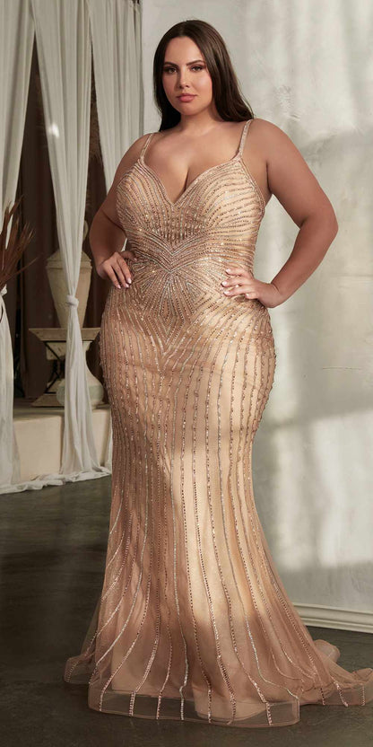 Ladivine CD845 Long Layered Tulle Embellished Rhinestone Gown by DiscountDressShop