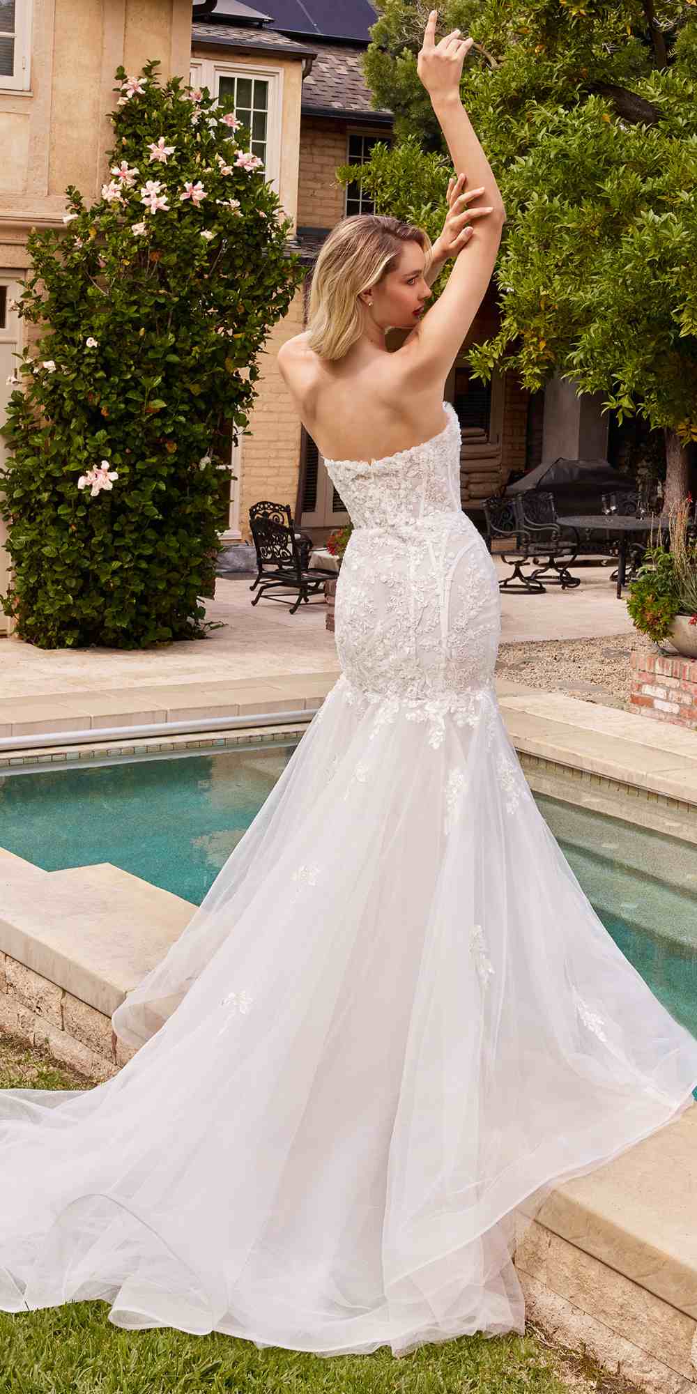 Ladivine CD858W Long Strapless Mermaid Dress Removable Sleeves by DiscountDressShop