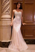 Ladivine CD866 Fitted Fringe Embellished Tulle Overlay Nude Lining Formal Gown by DiscountDressShop
