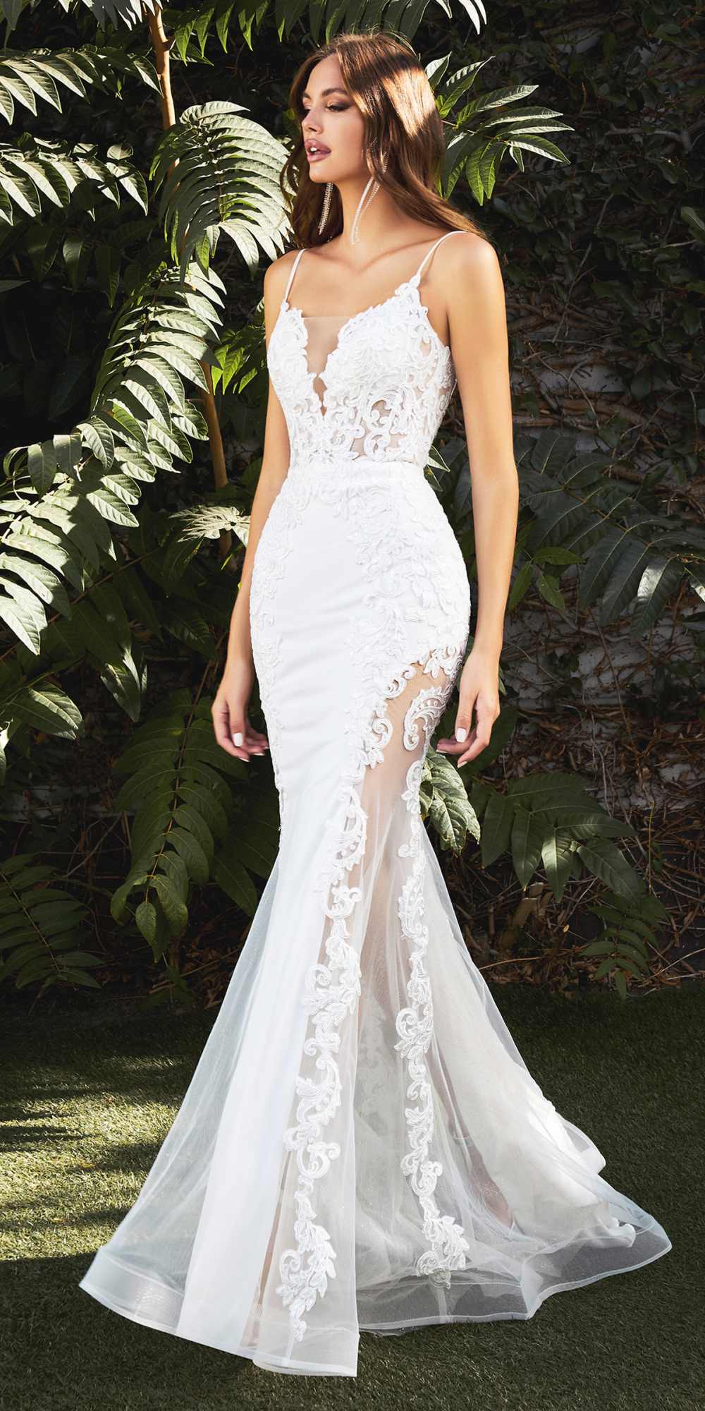 Cinderella Divine CD937W Sexy Mermaid Wedding Gown Illusion Leg Sides by DiscountDressShop