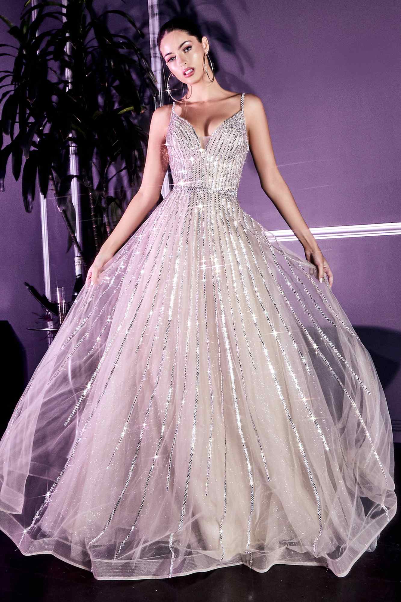 Cinderella Divine CD940 Stunning A-Line Ball Gown Glitter Tulle Long V-back by DiscountDressShop